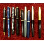 A Conway Stewart 84 fountain pen, a Mentmore Diploma fountain pen, a De La Rue fountain pen, (no