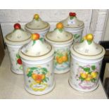 A set of six Franklin Mint 'The Cordon Bleu' fruit-decorated storage jars, 28cm high, (6).