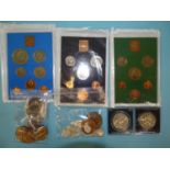 Three UK proof sets: 1972, 1975 and 1976, a George III 1797 cartwheel 2d, twenty-five pre-1920