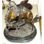 After C M Russell, "Rough Rider", a bronze casting on marble plinth, 34cm high, signed, © EMI