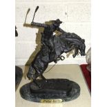 After Frederic Remington (American 1861-1909), a bronze casting "Bronco Buster" on marble plinth,