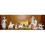 A Royal Doulton sculpture "The Retriever" DA112, three other dog figures, a Lladro figurine "Hello