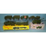 Dinky Toys, 661 Recovery Tractor, 660 Tank Transporter, (both boxed) and five Dinky Army