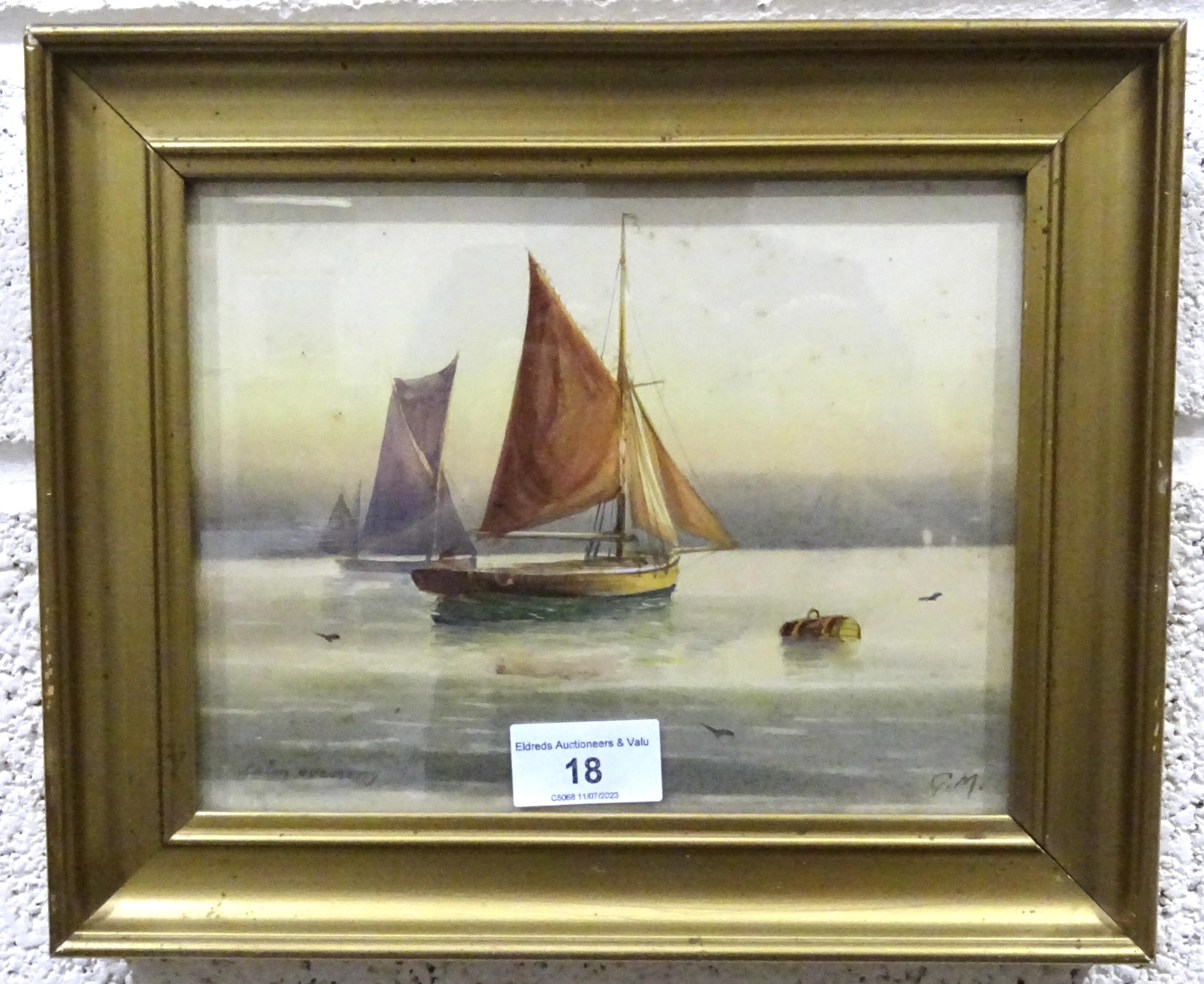 E.E.N, 'Fishing vessels with buoy in foreground', oil on canvas, initialled, 20 x 53.5cm and a - Image 4 of 5