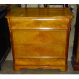 A stained wood rectangular chest in the Biedermeier style having four long drawers, 85cm wide,