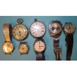 A silver-cased pocket watch (af), another pocket watch and five various wrist watches, (some a/