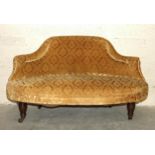 An unusual late-19th century conversation seat, the upholstered back and curved seat on short turned