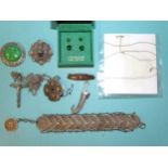 A Plantagenet brooch, two silver Scottish brooches and other items.