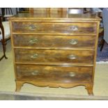 A 19th century mahogany rectangular chest of four long graduated drawers on bracket feet, 93cm wide,