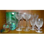 Five Waterford Colleen hock glasses, three matching short-stem wineglasses, a Krosno, Poland