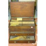 A 19th century mahogany collectors' chest, the hinged lid above three drawers on brass castors, 51 x