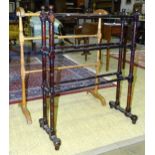 An early 20th century towel rail 75cm long, 90cm high and a stained wood towel rail 71.5cm long,