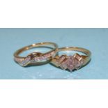 Two small 10k gold rings set diamonds, sizes L and N, 3.3g.