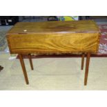 A 19th century mahogany-banded drop-leaf table with end drawer on square legs 91cm x 75.5cm open,