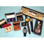 A quantity of wrist watches, cufflinks and costume jewellery.