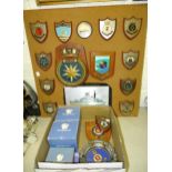A plaster ships plaque 'Sirius' on wooden mount, other modern ships plaques, two blue and white