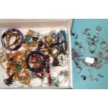 Eleven various gem set silver rings and other silver jewellery, a pair of gold studs and a