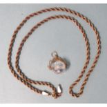 A 9ct gold rope-link neck chain, 47cm, 3.7g with a cut glass pendant.