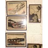 A collection of eighteen 'late' Japanese coloured prints, 27 x 39cm.