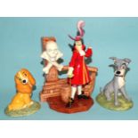 Three Royal Doulton Disney Classics figures: 'Captain Hook' PAN4, 'Tramp' FC8 0007/1500 and 'Lady'