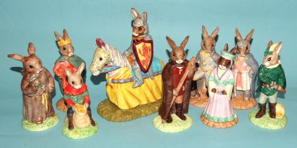 Eight Royal Doulton Bunnykins figures from the 'Robin Hood' series: 'Robin Hood' DB244, 'Maid