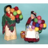 A collection of six Royal Doulton figurines: 'The Balloon Seller' HN583, 'The Paisley Shawl' HN1392,