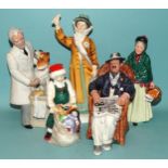 A collection of five Royal Doulton figurines: 'Votes For Women' HN2816, 'Thanks Doc' HN2731, 'Taking