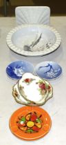 A collection of 20th century ceramics, including a Copenhagen bowl with wintry landscape design, a