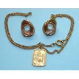 A pair of 9ct gold earrings and a 9ct gold St Christopher pendant on chain, total gold weight 5.8g.