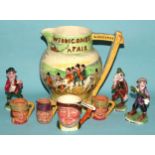 A Fieldings Crown Devon 'Widdecombe Fair' musical jug, 20cm high (working), three small Will Young