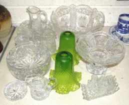 A large cut-glass rose bowl, 33cm diameter, 16.5cm high, (no stand), various cut-glass bowls, jugs