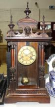 A walnut American mantel clock, an ebonised print after Bartolozzi and other items.