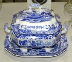 A Spode Italian pattern large tureen and cover on stand, with black printed mark beneath, the
