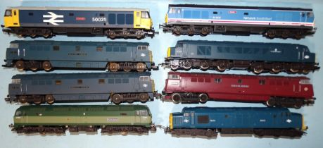 Lima OO gauge, five unboxed diesel locomotives: 50003, 50025, D1071 (x2) and D1524, also three other
