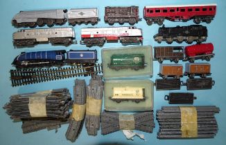 N gauge, a 4-6-2 BR locomotive and tender, "Mallard", unboxed, two boxed Peco wagons and a