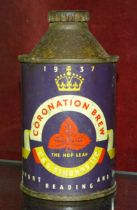 The G Simonds, Devonport, Reading and Bristol, an unopened cone tin of "The Hop Leaf Coronation Brew