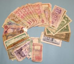 A collection of used foreign bank notes, mainly late-1970's/80's, African, including Ghana,