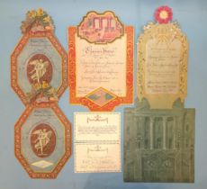 Royal interest, five Alec Cobbe-designed menus/programmes of events, mainly hosted by HRH Prince