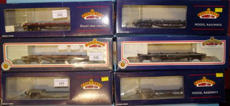 Bachmann OO gauge, six well and bogie bolster wagons, (6).