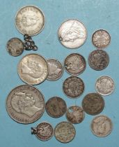 A collection of 200 threepences, 1920-1946, a 1937 crown, total weight 310g, a Denmark 1875 2-