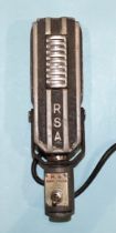 A 1940's Art Deco-style R.S.A. ribbon microphone, switch plate labelled R.S. Amplifiers type R.L.