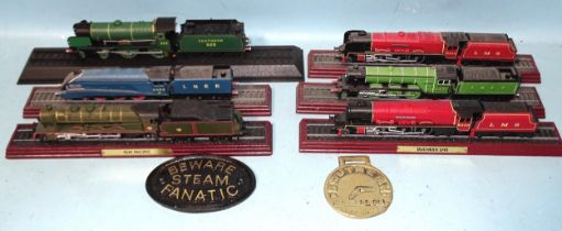 OO gauge, six display locomotives on track and a quantity of buildings, lineside accessories and