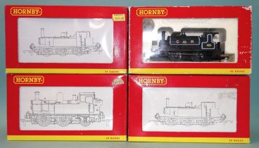 Hornby OO gauge, R2026B GWR Class 14xx 0-4-2T tank locomotive RN1427 and three other tank