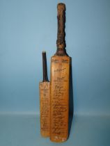 A Sykes Ltd miniature cricket bat with facsimile signatures of Australia 1948, 43.5cm and a Nicholls
