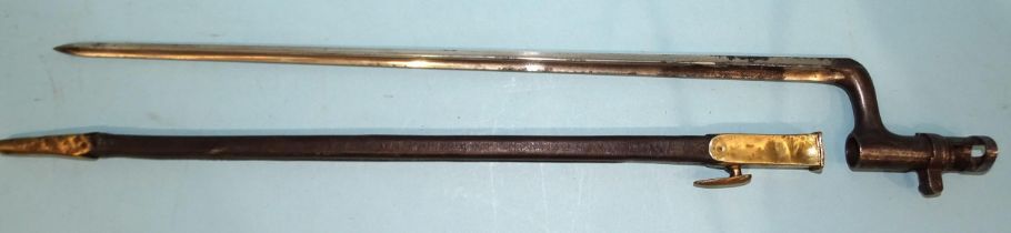 A Turkish 1874 Peabody Martini rifle socket bayonet, the tapered cruciform section with 50.5cm