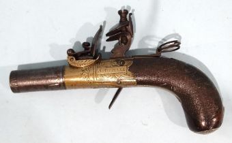 Southall, an early-19th century flintlock pocket pistol, the brass action, steel cock, frizzen