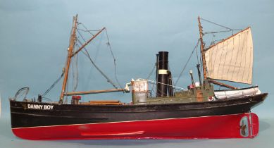 A large model of the steam drifter "Danny Boy", with fibreglass hull and wood and metal deck