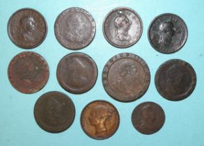 George III (1760-1820), a 1797 cartwheel twopence, four cartwheel pennies, three 1806 pennies (one