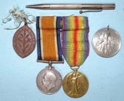 A WWI pair awarded to 201792 Cpl H A Larkins W. Rid. R, Victory and British War medals, two