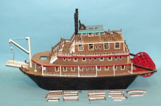 A scratch/kit-built paddle steamer of mainly wood construction, with gangplank, some interior